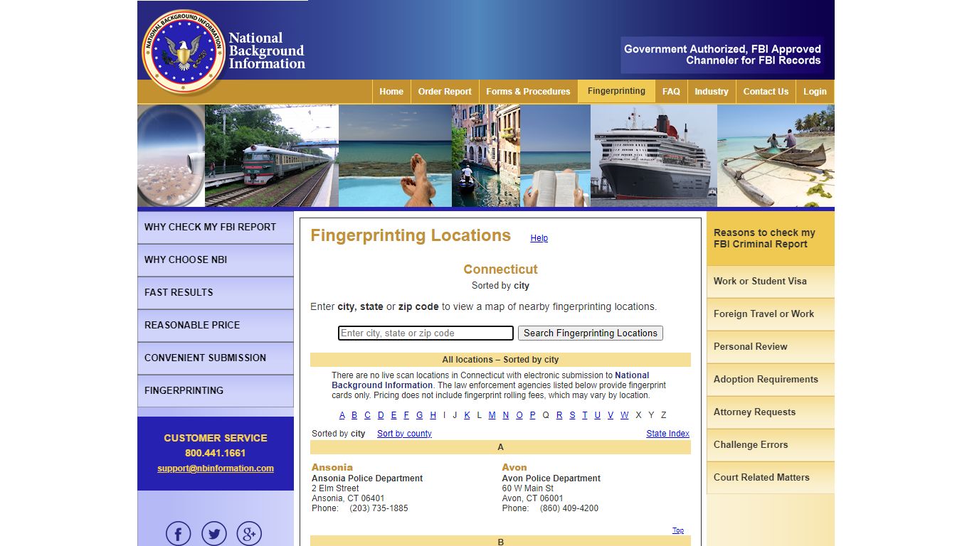 National Background Information - Connecticut Fingerprinting Locations